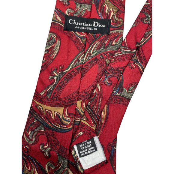 Christian Dior Silk Tie Red Burgundy Paisley Vintage - Picture 6 of 8